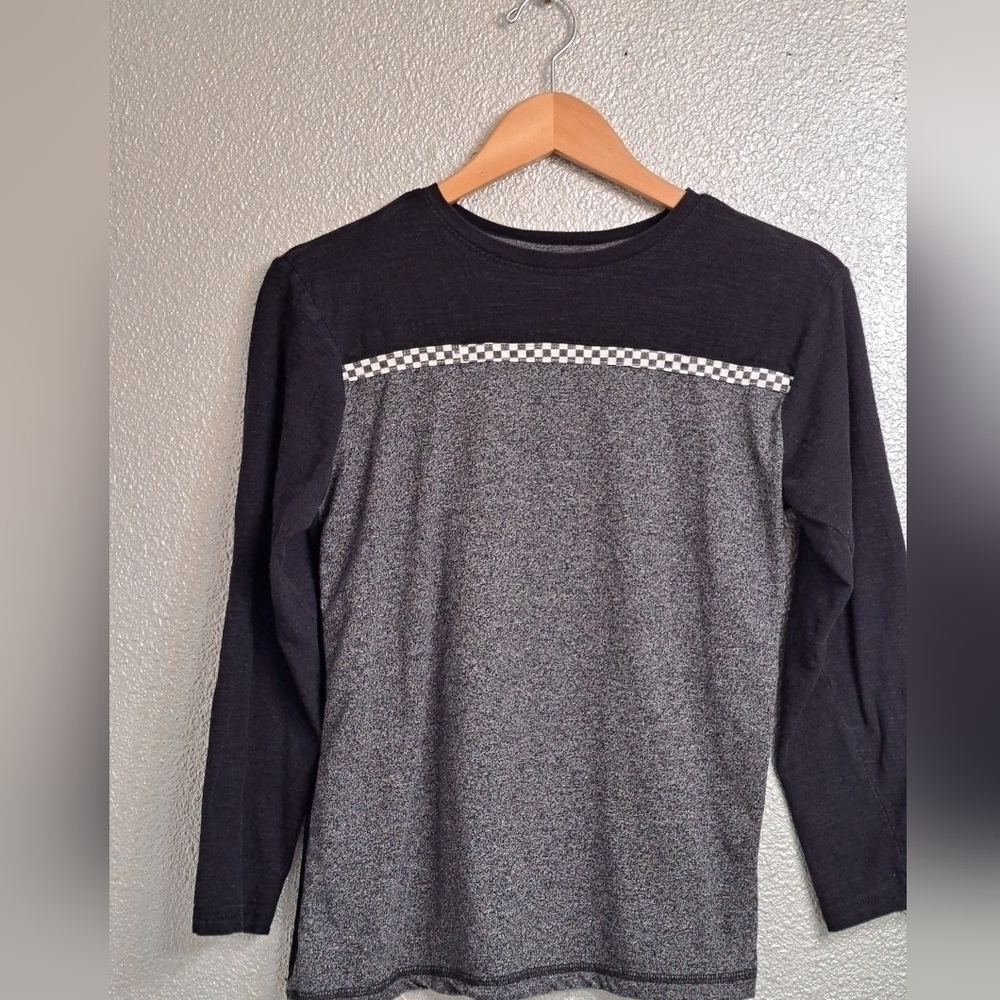 Distortion Girl's Heather Grey & Black Shirt With Checkerboard Trim